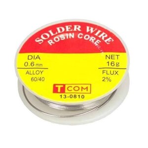 Припій Tcom ПОС-60 з флюсом 2% solder wire діам. 0,6 мм 16 р