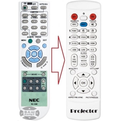 Пульт для проектора NEC RD-448E (7N900926) (аналог) від компанії Інтернет-магазин "Pulti.shop" - фото 1