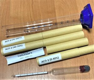 Набор ареометров для спирта АСП-3 в комплекте с цилиндром 100мл