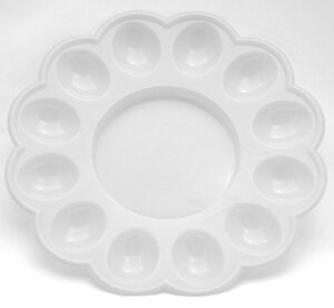 Великодня пластмасова фігурна тарілка-підставка на 12 яєць і святковий кулиц Ø24 см (білий колір)