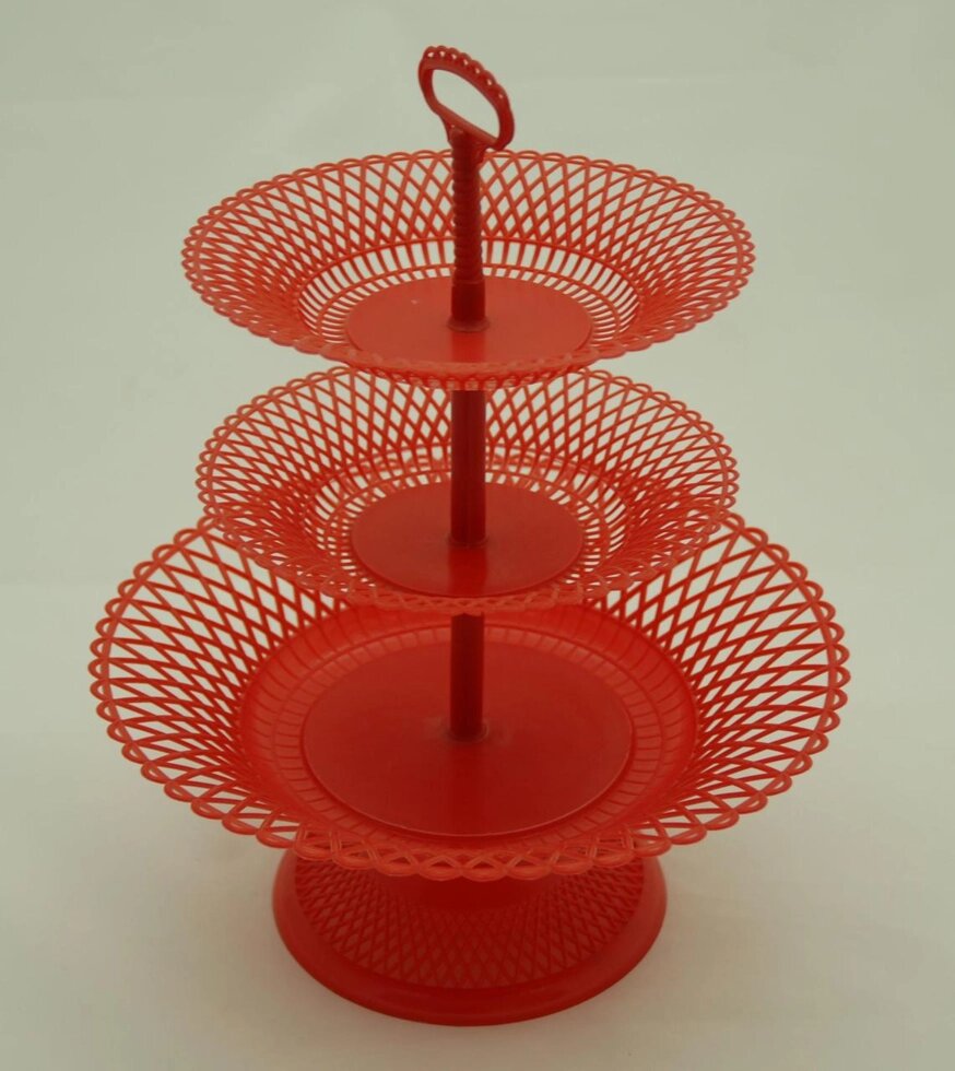 Пластикова кругла хлібниця з трьома ярусами (червоний колір) від компанії ТОВ "Магія Пласт" - фото 1