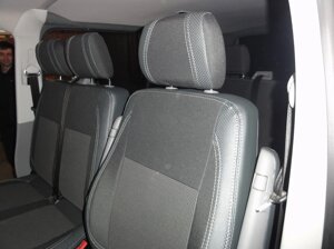 Авточохли (кожзам та тканина, Premium) Повний салон та передні (1 та 1) для Volkswagen T5 Caravelle 2004-2010 рр