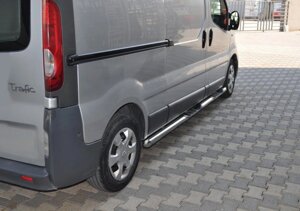 Бічні труби BB002 (2 шт., нерж.) 70 мм, довга база для Renault Trafic 2001-2015 рр