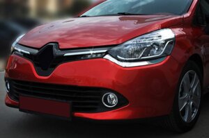 Накладки на решітку радіатора OmsaLine (2 шт, нерж.) Хром для Renault Clio IV 2012-2019 рр