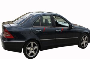 Окантовка стекол (нерж.) 4 шт, Sedan, Carmos - Турецька сталь для Mercedes C-class W203 2000-2007рр