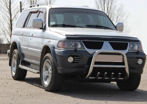 Кенгурятник QT006 (нерж) для Mitsubishi Pajero Sport 1996-2007