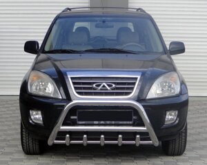 Кенгурятник WT003 (нерж.) d60 з написом для Chery Tiggo 1