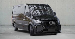 Передній бампер з решіткою ABS (під фарбування) для Mercedes Sprinter W907/W910 2018-2024 рр