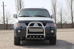 Кенгурятник QT007 (нерж) для Mitsubishi Pajero Sport 1996-2007