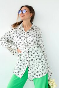 Атласна блуза з малюнком MAESTRO woman - Колір молока, S (розміри)
