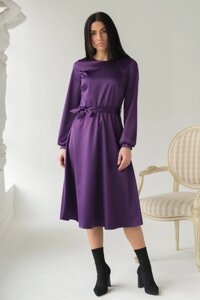 Атласное платье миди с поясом LUREX - фиолетовый цвет, S (есть размеры)