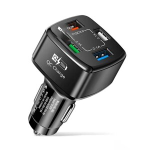 Автомобільний зарядний пристрій від прикурювача USLION UD7575 HC-365 4 USB QC 3.0 Quick Charge Black
