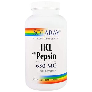 Бетаїн HCl + пепсин HCL with Pepsin Solaray 650 мг 250 капсул