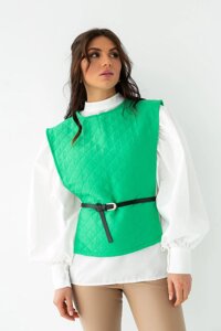 Блузка з об'ємними рукавами з плащем і ременем ELISA - зеленим кольором, s (є розміри)