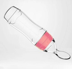 Пляшечка для годування SUNROZ силіконова з ложечкою і ковпаком 120 мл Рожевий (SUN1389)