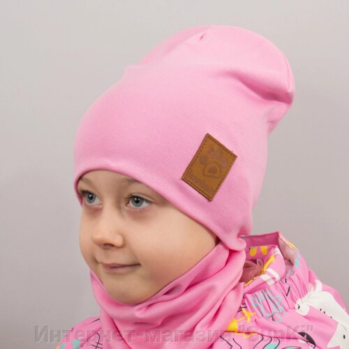 Дитяча шапка з хомутом КАНТА "Лапка" розмір 48-52 рожевий (OC-270)
