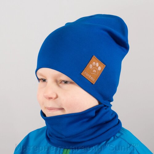 Дитяча шапка з хомутом КАНТА "Лапка" розмір 52-56 синій (OC-139)