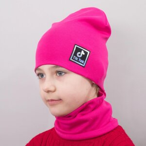 Дитяча шапка з хомутом КАНТА "TikTok" розмір 52-56 рожевий (OC-286)