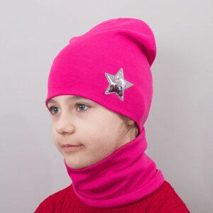 Дитяча шапка з хомутом КАНТА "Зірка" розмір 48-52 рожевий (OC-309)