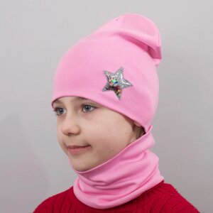 Дитяча шапка з хомутом КАНТА "Зірка" розмір 48-52 рожевий (OC-312)
