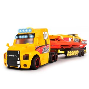 Іграшкова вантажівка Dickie Toys Тягач Mack Перевезення катера з причепом 41 см Помаранчевий (IG-OL185859)