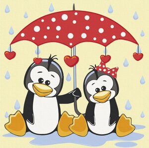Картина за номерами Art Craft "Пінгвіни під парасолькою" 30х30 см 15543-AC