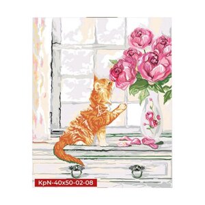 Картина за номерами Danko Toys "Кіт з квітами" KpNe-40х50-02-08 40x50 см