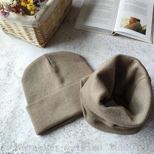 Комплект шапка з хомутом КАНТА унісекс розмір підлітковий беж (OL-015)