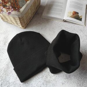 Комплект шапка з хомутом КАНТА унісекс розмір підлітковий чорна (OL-002)