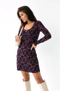 Короткое платье с цветочным принтом TOP20TY - фуксия цвет, S (есть размеры)