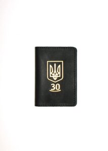 Мініобкладинка для документів (ID-паспорт) DNK Leather Україна 30 років Чорний
