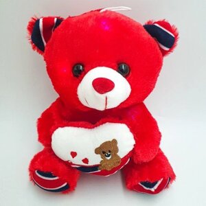 Ведмедик Тедді 25 см із серцем UKC зі світловими та звуковими ефектами Червоний