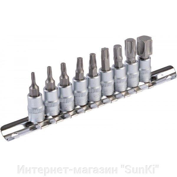 Набір форсунок для викрутки Mastertool CRV 1/4 "TORX 9 PCS (T10/15/20/30/40/45/50/60) 78-1400 від компанії Інтернет-магазин "SunKi" - фото 1