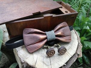 Набір дерев'яна метелик краватку 3D Джинс ручної роботи, серія Зіррікот + Запонки + Коробочка