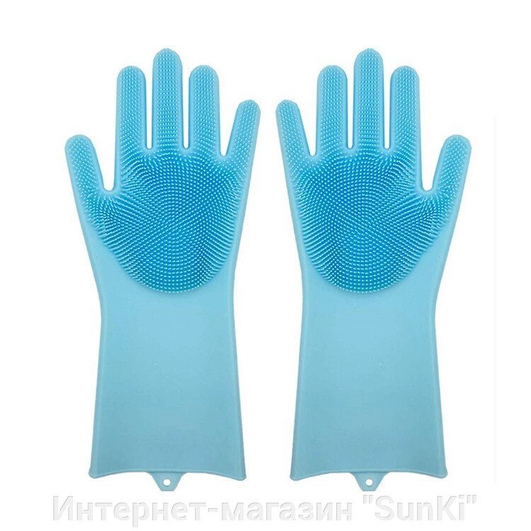 Силіконові рукавиці SUNROZ для миття посуду зі щіточкою Блакитний (SUN2569) - опис