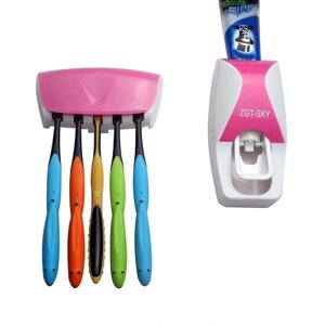 Диспенсер ZGT-SKY дозатор зубної пасти з власником зубних щіток Біло-Рожевий (SUN3975)
