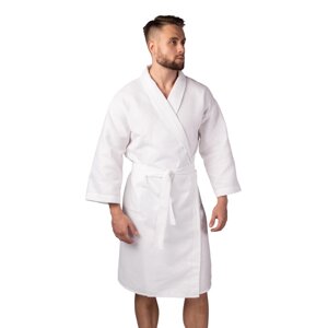 Вафельний халат Luxyart Кімоно розмір (46-48) М 100% бавовна білий (LS-0391)