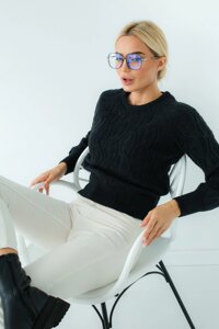 Жіночий светр прикрашений косками Bluoltre - чорний колір, L (є розміри)