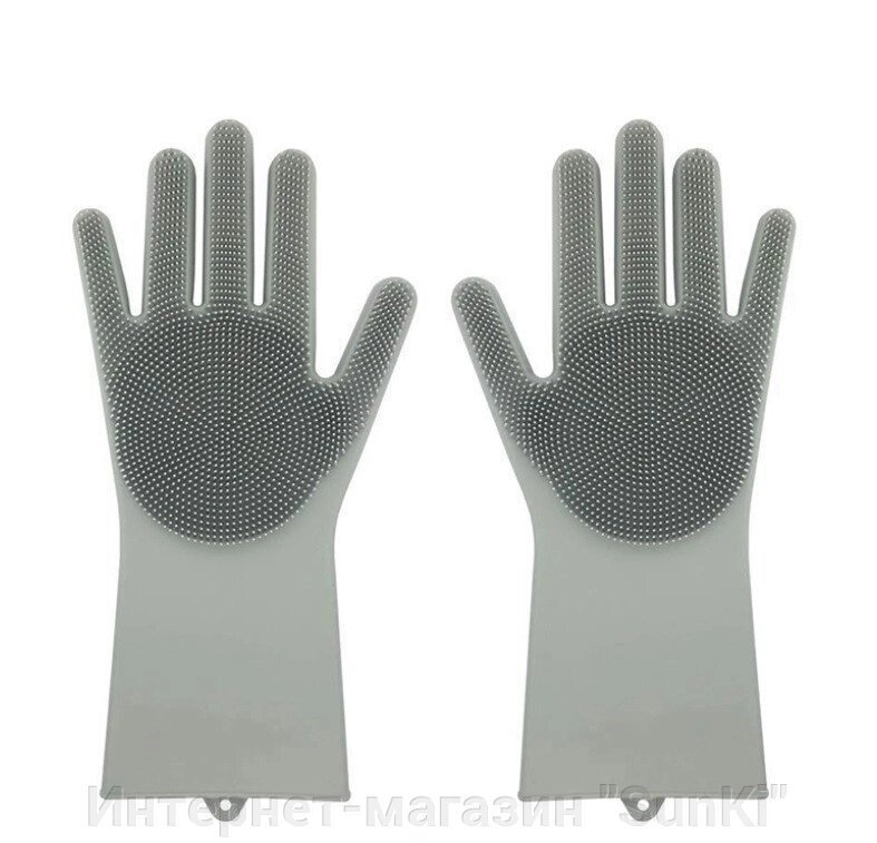 Силіконові рукавиці SUNROZ для миття посуд зі щіточкою Сірий (SUN2574) - гарантія