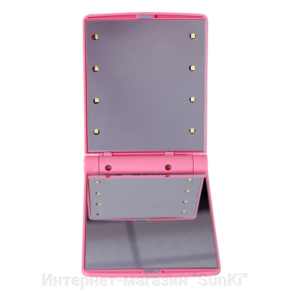 Кишеньковий дзеркало для макіяжу SUNROZ Pocket Mirror з LED підсвічуванням 8 світлодіодів Рожевий (SUN0641) - особливості