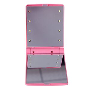 Кишеньковий дзеркало для макіяжу SUNROZ Pocket Mirror з LED підсвічуванням 8 світлодіодів Рожевий (SUN0641)