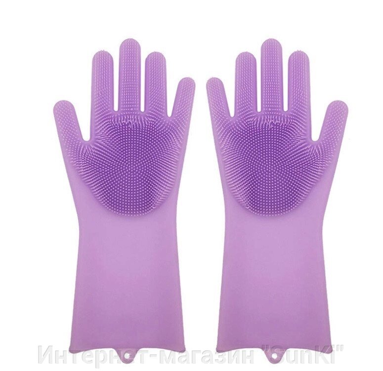 Силіконові рукавиці SUNROZ для миття посуду зі щіточкою Фіолетовий (SUN2572) - відгуки