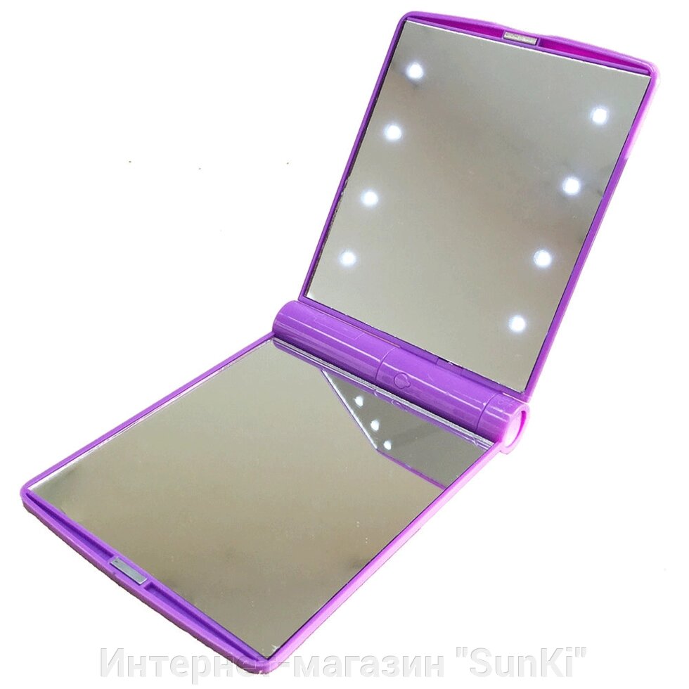 Кишеньковий дзеркало для макіяжу SUNROZ Pocket Mirror з LED підсвічуванням 8 світлодіодів Фіолетовий (SUN0640) - інтернет магазин