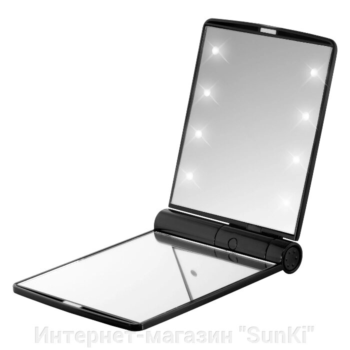 Кишеньковий дзеркало для макіяжу SUNROZ Pocket Mirror з LED підсвічуванням 8 світлодіодів Чорний (SUN0638) - акції