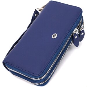 Місткий жіночий гаманець-клатч з двома відділеннями на блискавках ST Leather 19431 Синій