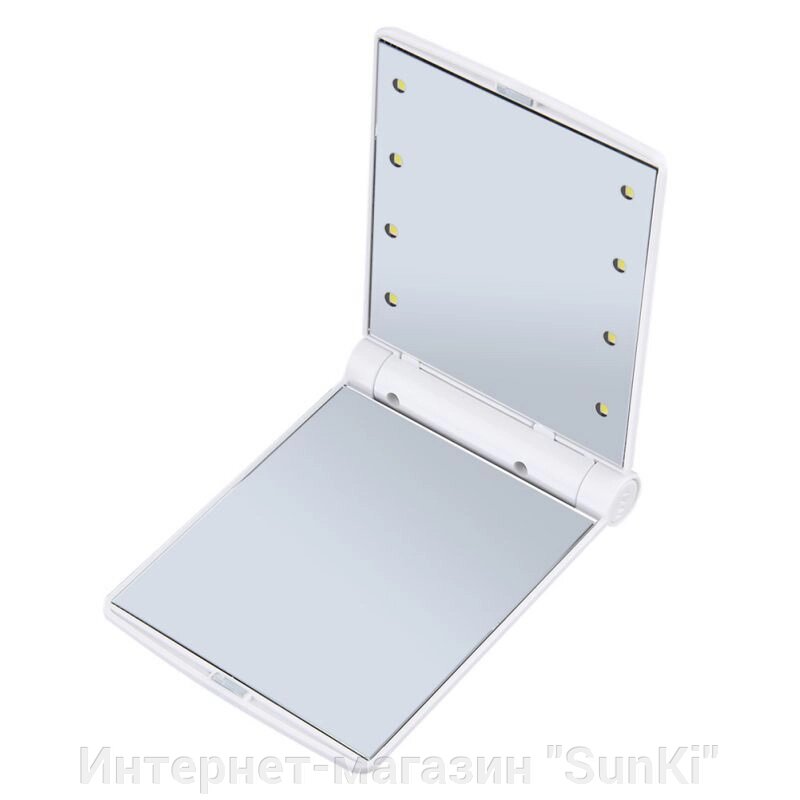Кишеньковий дзеркало для макіяжу SUNROZ Pocket Mirror з LED підсвічуванням 8 світлодіодів Білий (SUN0639) - фото