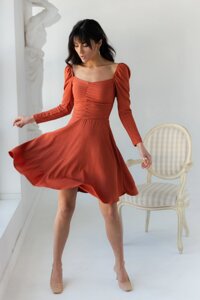 Сукня на еластичній смузі з квадратним декольте GULSELI - кольором теракоти, 42p (є розміри)