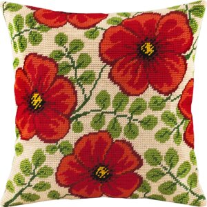 Набір для вишивання декоративної подушки Чарівниця Червоні квіти 4040 см V-98