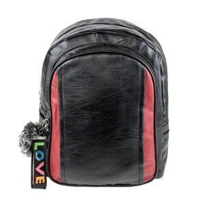 Рюкзак міського BackPack Пушистик Кожзам 28x23х10 см Чорний з червоними вставками (22467)