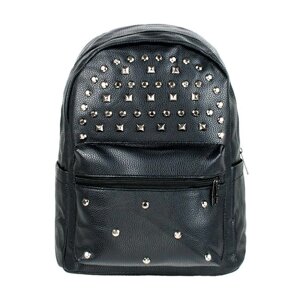 Рюкзак міський BackPack Заклепки Rivets Шкірзам 30х23х12 см Чорний (22470)